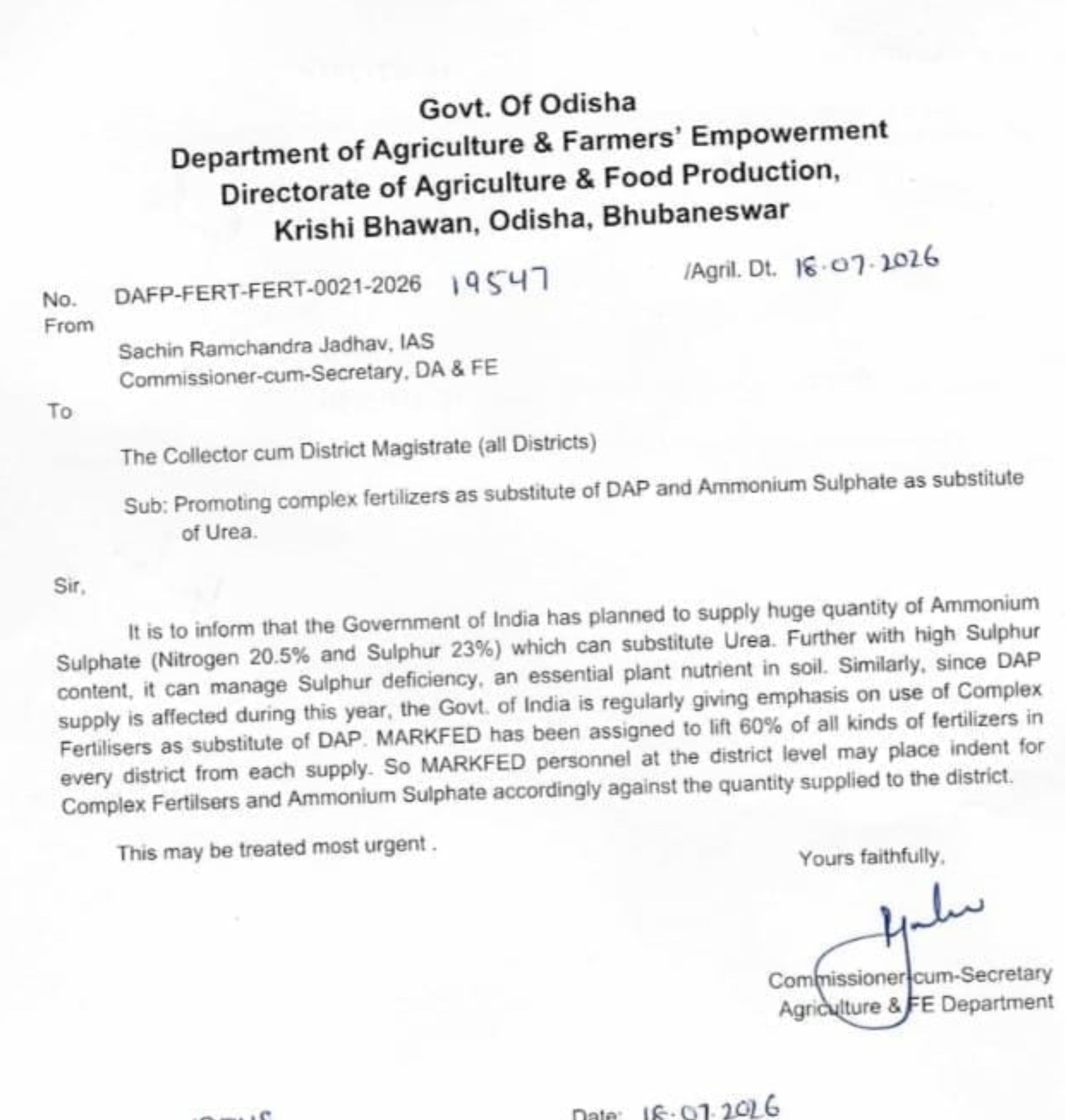 Odisha Promotes Alternative Fertilisers to Offset DAP, Urea Shortage During Kharif Season